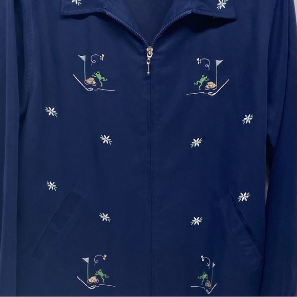 K T Golf Kenneth Tool Long Sleeve Large Jacket Embroidered Blue w/Frogs playing - Picture 4 of 13